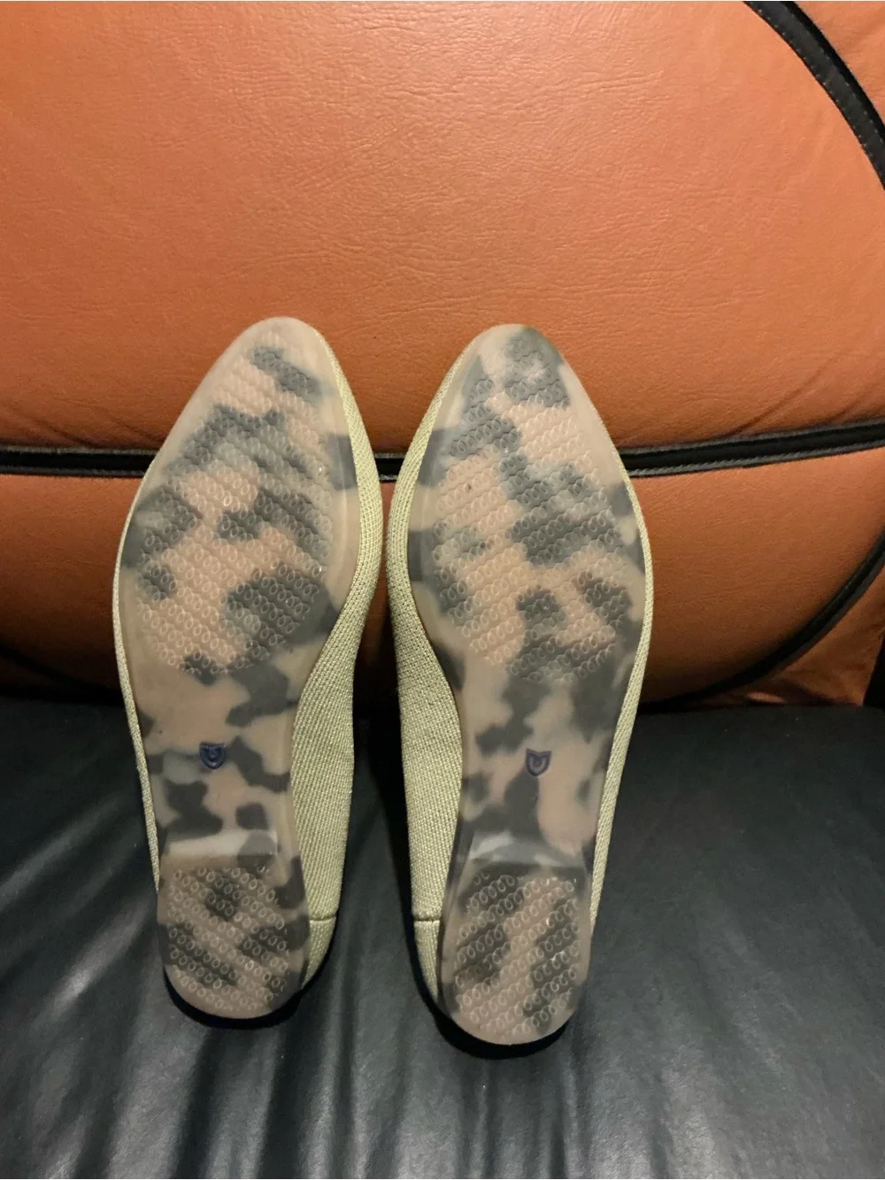 Rothy's Olive Knit Slip-On Flats with Blue Heel Trim